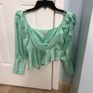 For Love and Lemons Mint Satin Crop Top